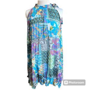 2XTREMZ Size Small Colorful Sleeveless Pleated Floral Mini Halter Dress